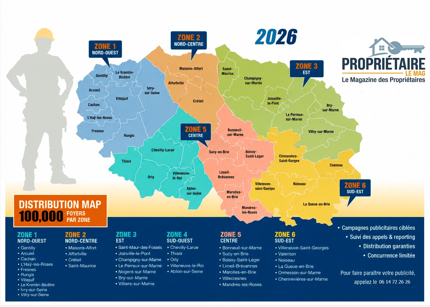 Carte de distribution Propriétaire Le Mag — 6 zones du Val-de-Marne